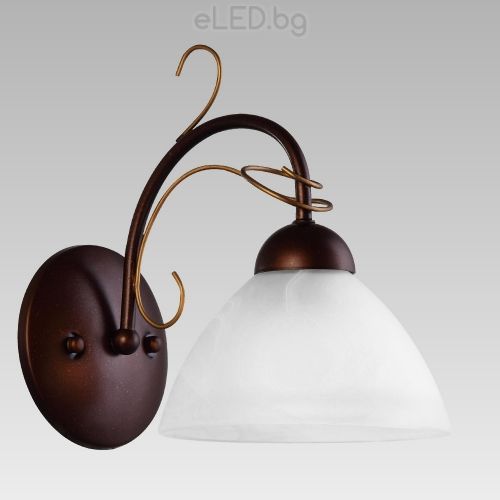 Wall Lamp ALLEGRA 1xE27 60W 230V Antique Brown - Alabaster White
