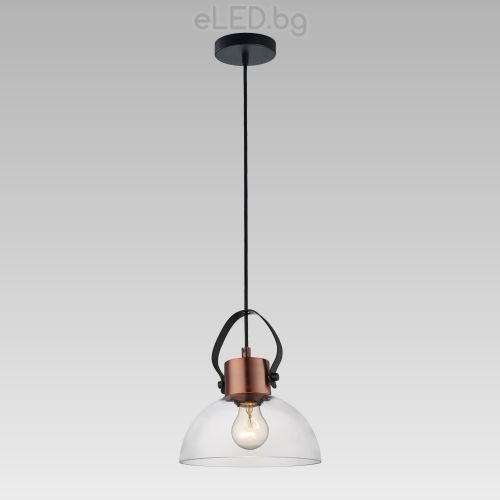 Vintage Ceiling Lamp NOVARA 1xE27 230V Black / Copper / Glass Globe