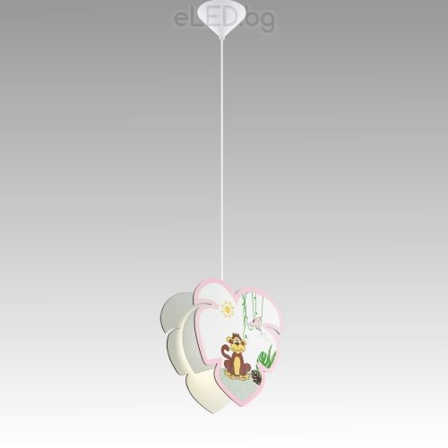 Hanging Lamp LOUIE 1xE27 230V White / Pink with Monkey
