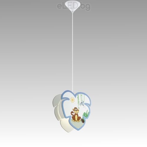 Hanging Lamp LOUIE 1xE27 230V White / Blue with Monkey