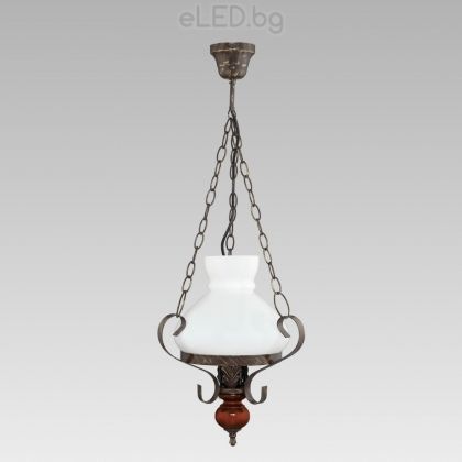 Chandelier VICTORIA 1xE27 230V Antic Gold / Cherry wood / Opal
