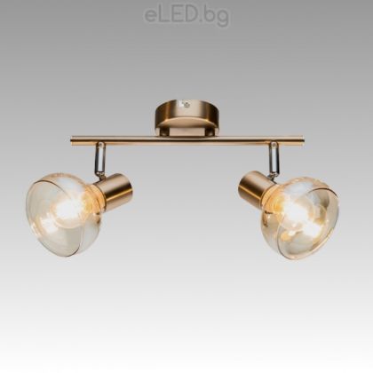 Spot Lamp ADDY 2xE14 230V Antique brass metal / Glass matt