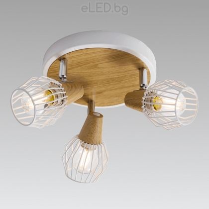 Spot Lamp  TAMETA 3xE14 230V White metal / Light wood