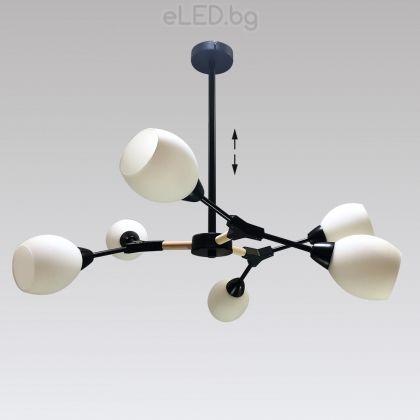 Ceiling Lamp CITTERIO 6xE14 230V Black matt / Wood / Glass