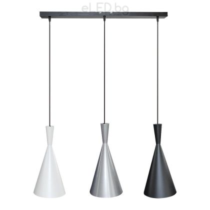 Hanging lamp TRINCOLA with bulbs 3 x E27, Black / White /  Silver metal