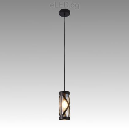 OBERON pendant light with 1 x E14 bulb, Brown metal / Amber glass