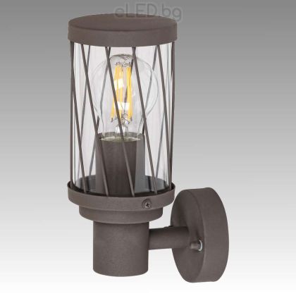Facade lighting unit BUDAPEST 1 x E27, Brown metal / Transparent plastic