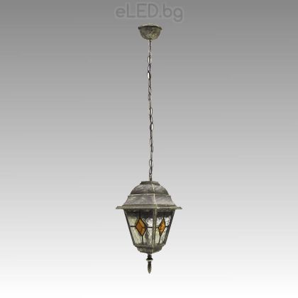 Hanging garden lighting unit MONACO 1 x E27, Antique gold metal / Multicolored glass