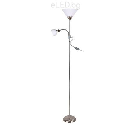 Lamp ACTION 1 x E27 + 1 x E14, Satin chrome metal / White plastic
