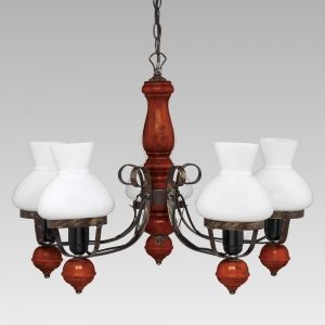 Chandelier VICTORIA 5xE27 230V Antic Gold / Cherry wood / Opal