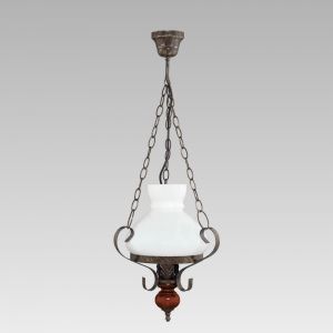 Chandelier VICTORIA 1xE27 230V Antic Gold / Cherry wood / Opal