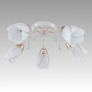 Chandelier TULIP 5xE14 230V Glass / Metal Golden and White color 