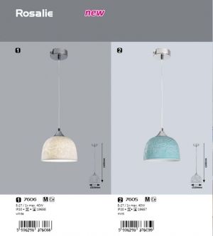 Hanging Ceiling Lamp ROSALIE 1xE27 230V Ceramics / metal
