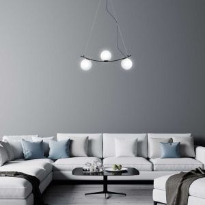 ASLAN hanging light fixture with 3 х E14 bulb , Black-matt Metal / White glass