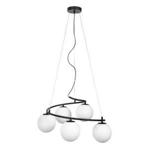 ASLAN hanging light fixture with 5 х E14 bulb , Black-matt Metal / White glass