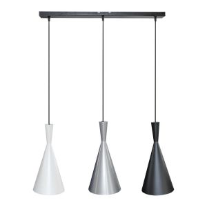Hanging lamp TRINCOLA with bulbs 3 x E27, Black / White /  Silver metal