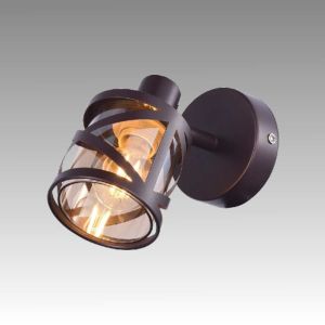 OBERON wall lamp with 1 x E14 bulb, Brown metal / Amber glass
