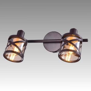 OBERON wall lamp with 2 x E14 bulbs, Brown metal / Amber glass
