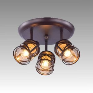 Spot lighting OBERON with 3 x E14 bulbs, Brown metal / Amber glass