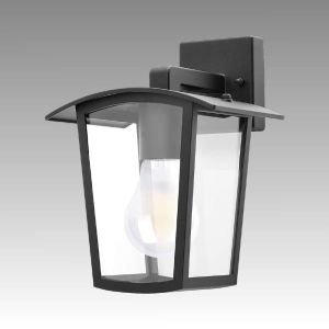 Facade lighting unit TAVERNA 1 x E27, Black aluminum / Transparent plastic