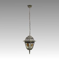 Hanging garden lighting unit MONACO 1 x E27, Antique gold metal / Multicolored glass
