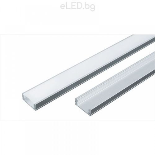 Алуминиев профил за LED лента с матиран разсейвател, капачки и държачи 1 м.