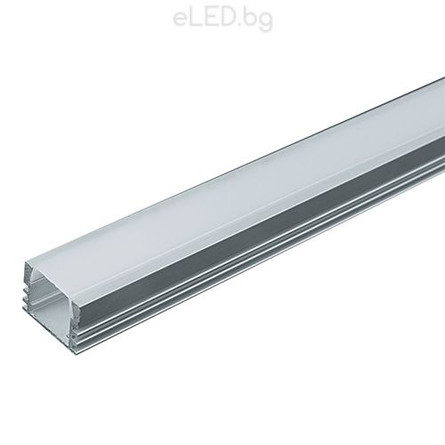 Алуминиев профил за LED лента  23 mm x 11 mm с матиран разсейвател, капачки и държачи 2 м.