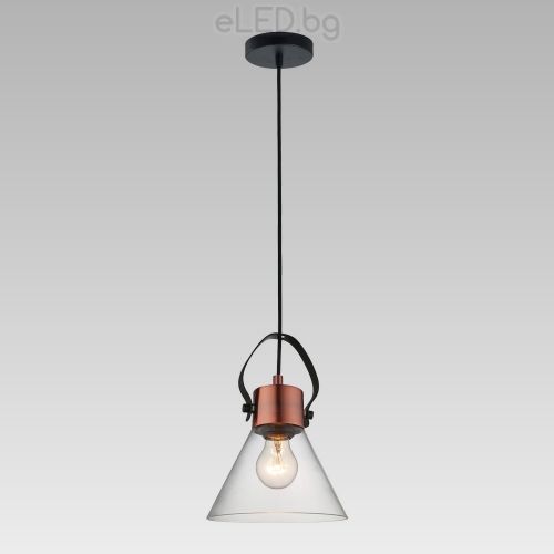 Vintage Ceiling Lamp NOVARA 1xE27 230V Black / Copper / Glass Cone