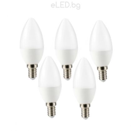SET 5 x 6.5W LED Bulb Candle BASIS Е14 SMD C37 6400К White Light
