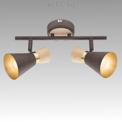 Spot Lamp  MAREI 2xE14 230V Rusty metal / Wood / Golden color