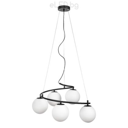 ASLAN hanging light fixture with 5 х E14 bulb , Black-matt Metal / White glass