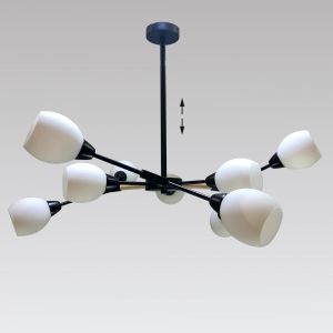 Ceiling Lamp CITTERIO 9xE14 230V Black matt / Wood / Glass