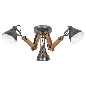 Ceiling lamp AKSEL with 3 x E14 bulbs, Beech / Anthracite metal and wood