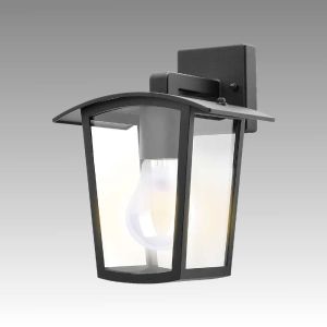 Facade lighting unit TAVERNA 1 x E27, Black aluminum / Transparent plastic